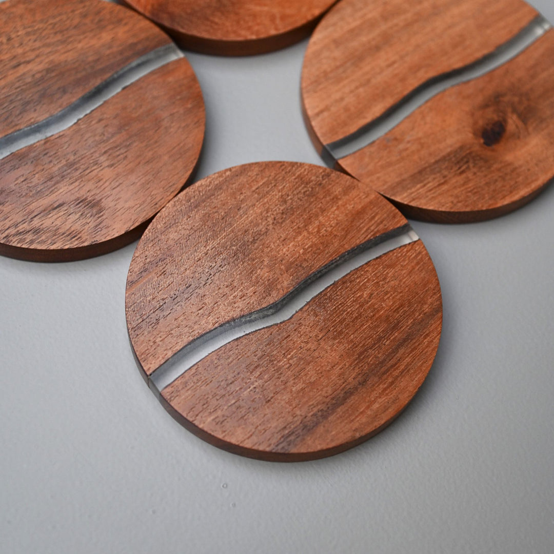 wooden coaster set with inlay work
