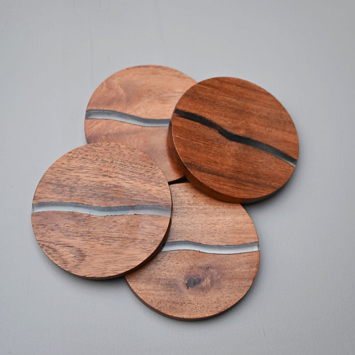wooden coaster set with inlay work