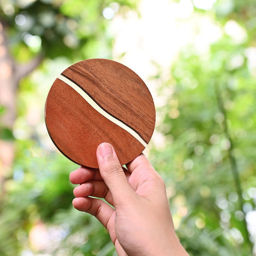 wooden coaster set with inlay work