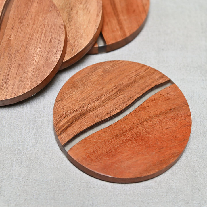 wooden coaster set with inlay work
