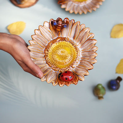 ceramic dish with a sunflower design