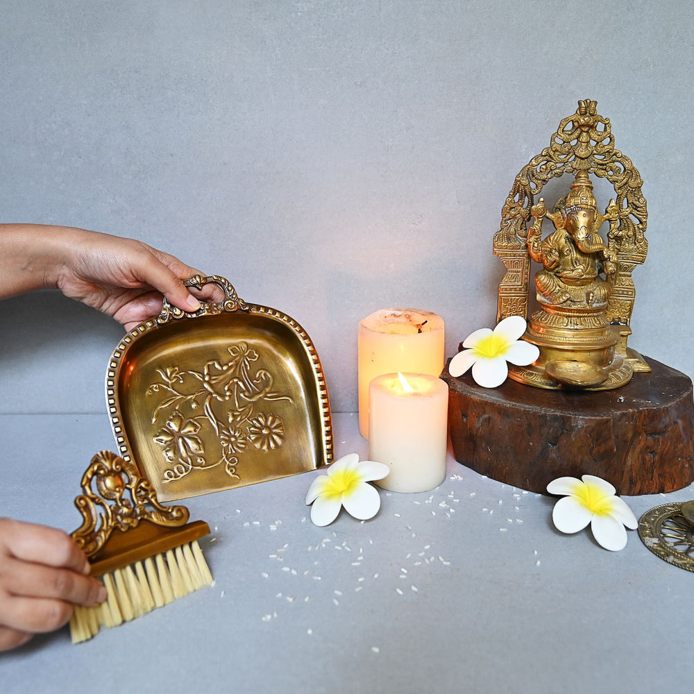 brass dust pan and brush