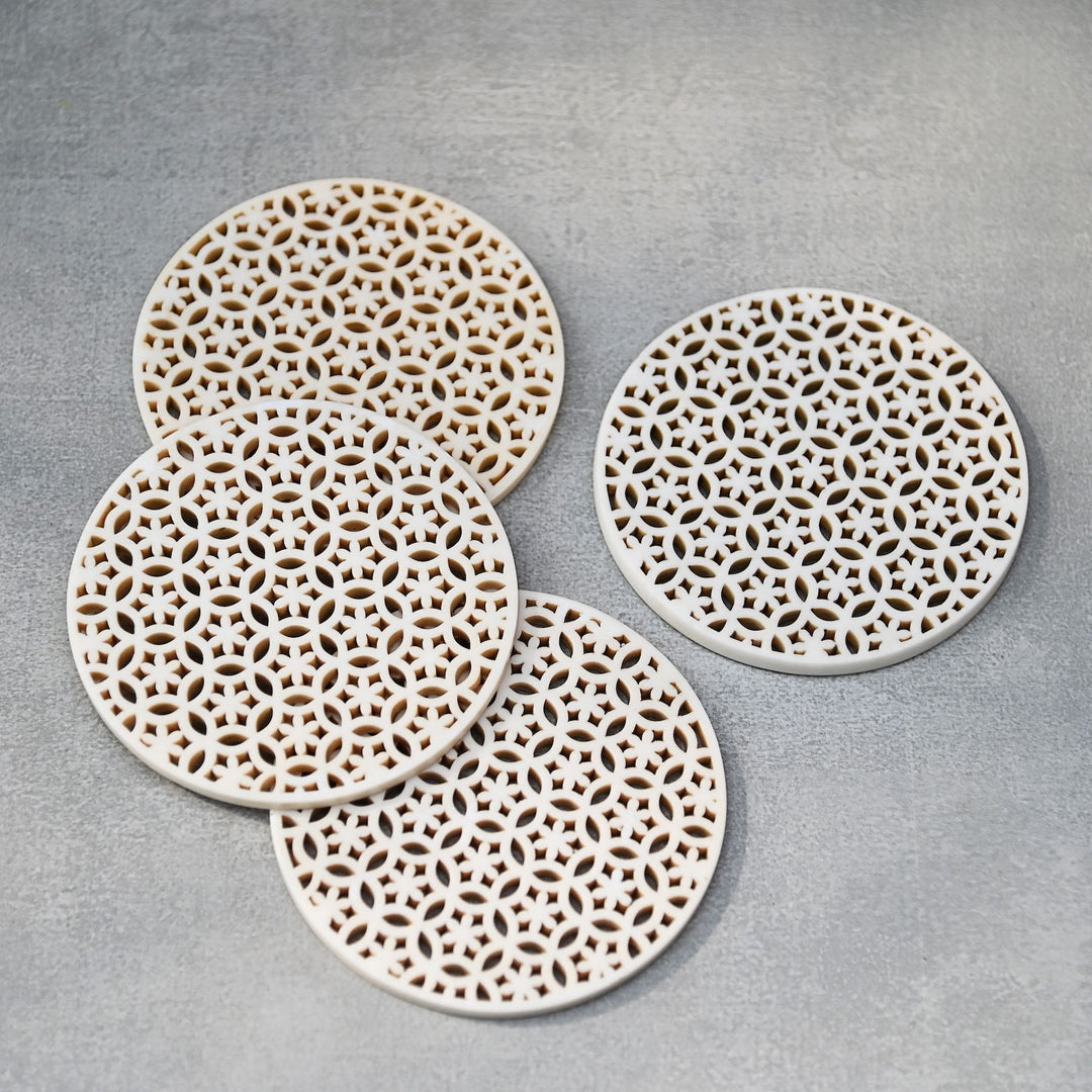 round white coasters with cutwork