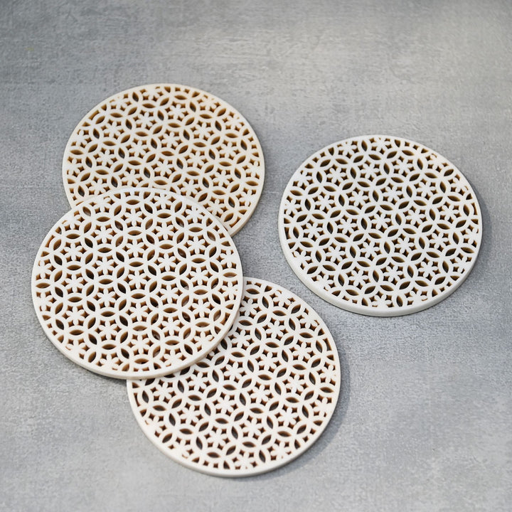 round white coasters with cutwork