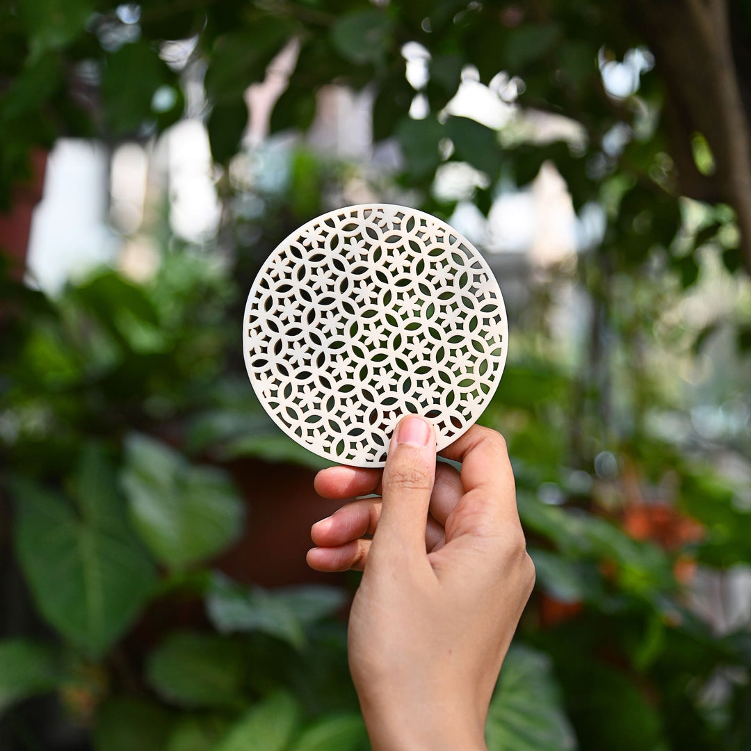 round white coasters with cutwork