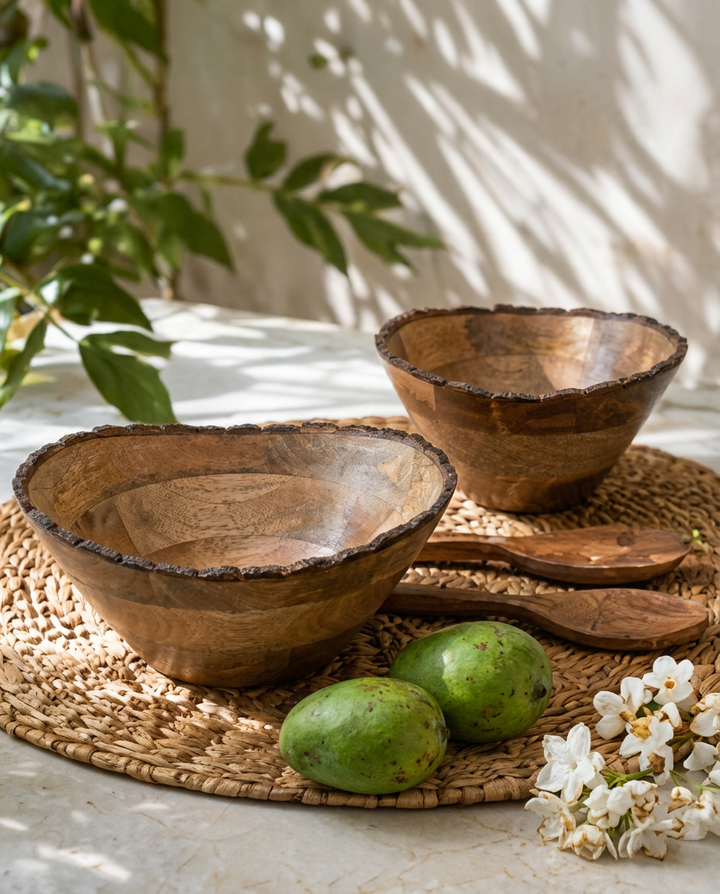Wooden Bark Serving Bowl