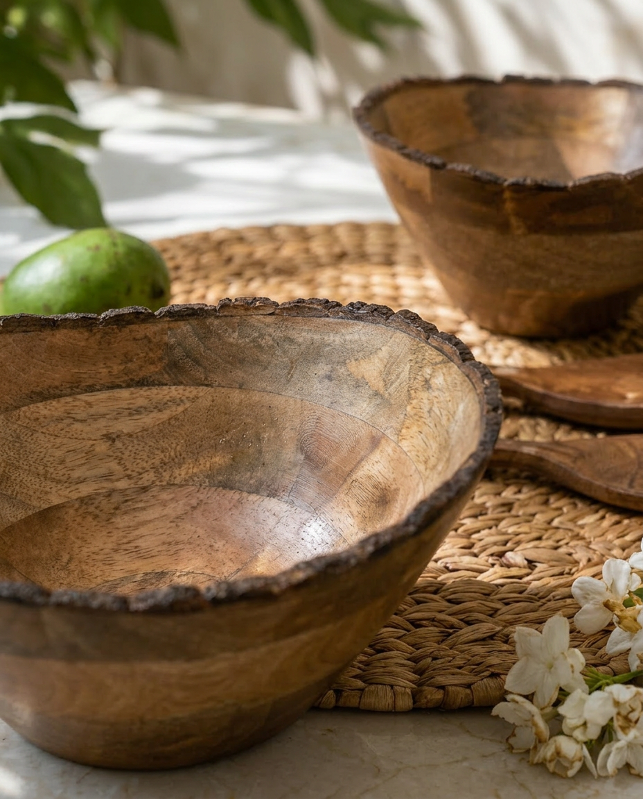 Wooden Bark Serving Bowl