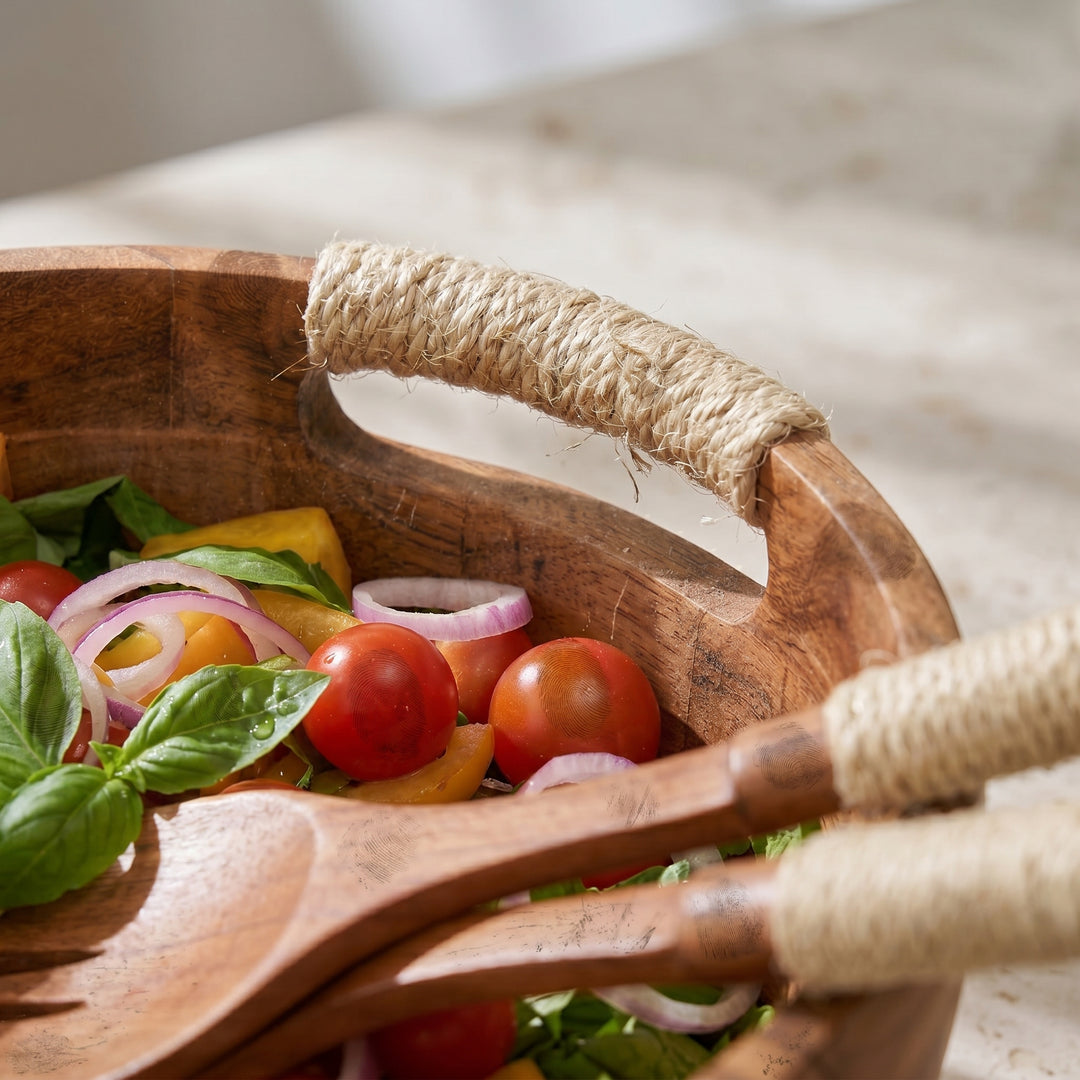 Wood Salad Bowl with Spoon & Fork