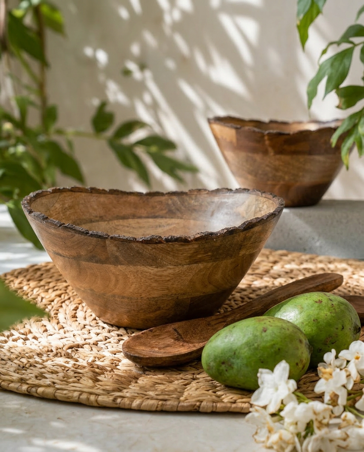 Wooden Bark Serving Bowl