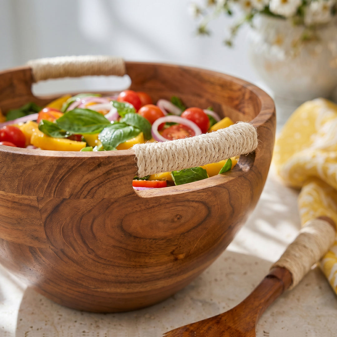 Wood Salad Bowl with Spoon & Fork