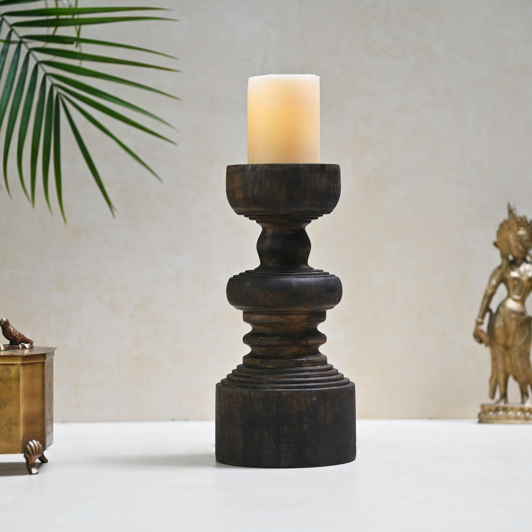 Antique Wood Pillar Candlestand Set of 3