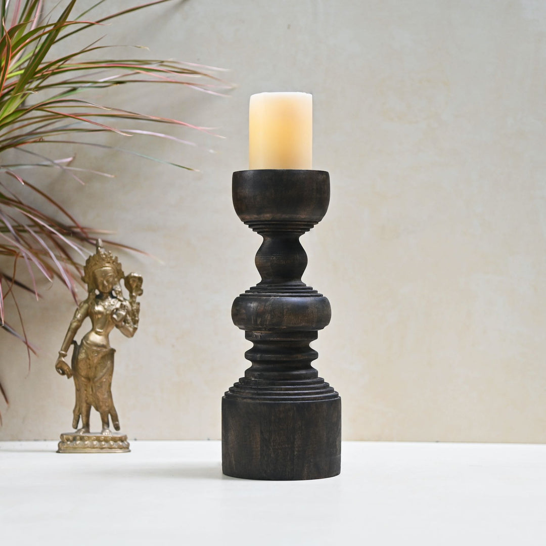 Antique Wood Pillar Candlestand Set of 3