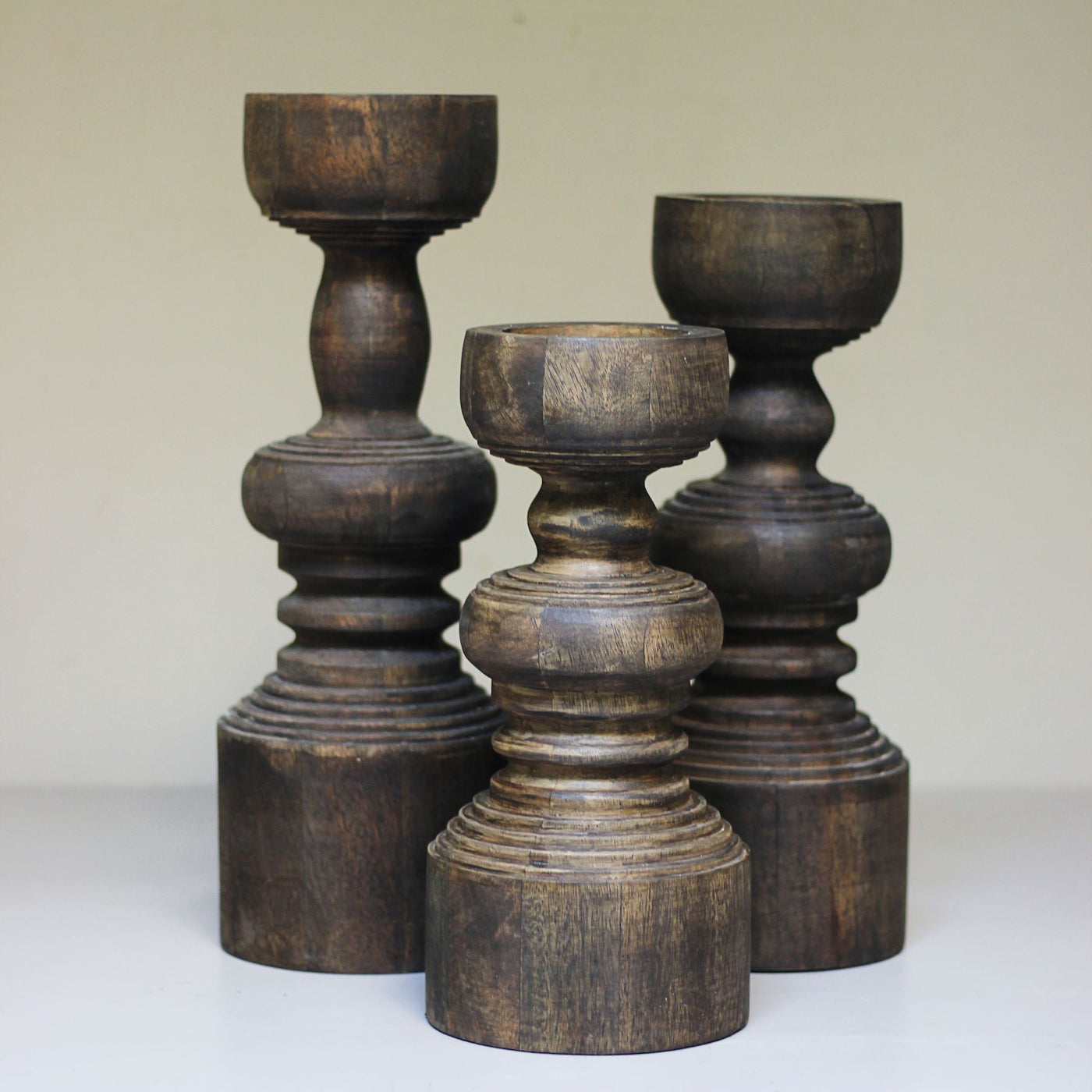 Wood Pillar Candlestand Set