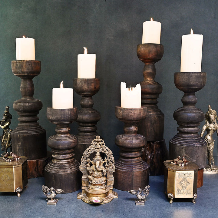 Wood Pillar Candlestand Set