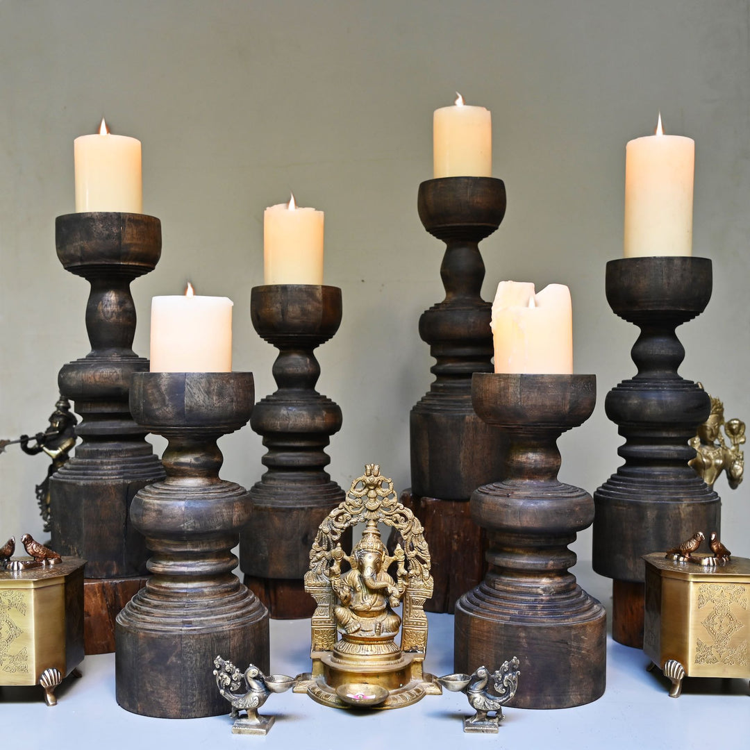 Wood Pillar Candlestand Set