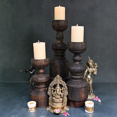 Wood Pillar Candlestand Set