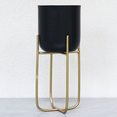 black metal planters with gold stand