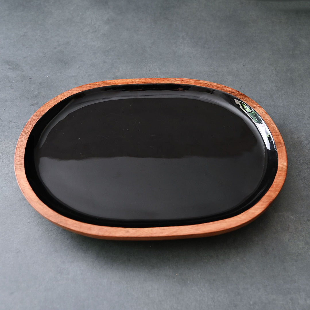 black display tray with wooden legs