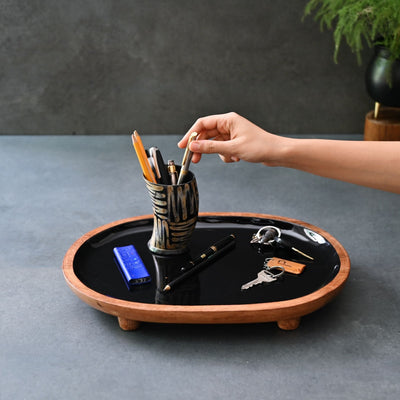 Black Tray with Wooden Legs