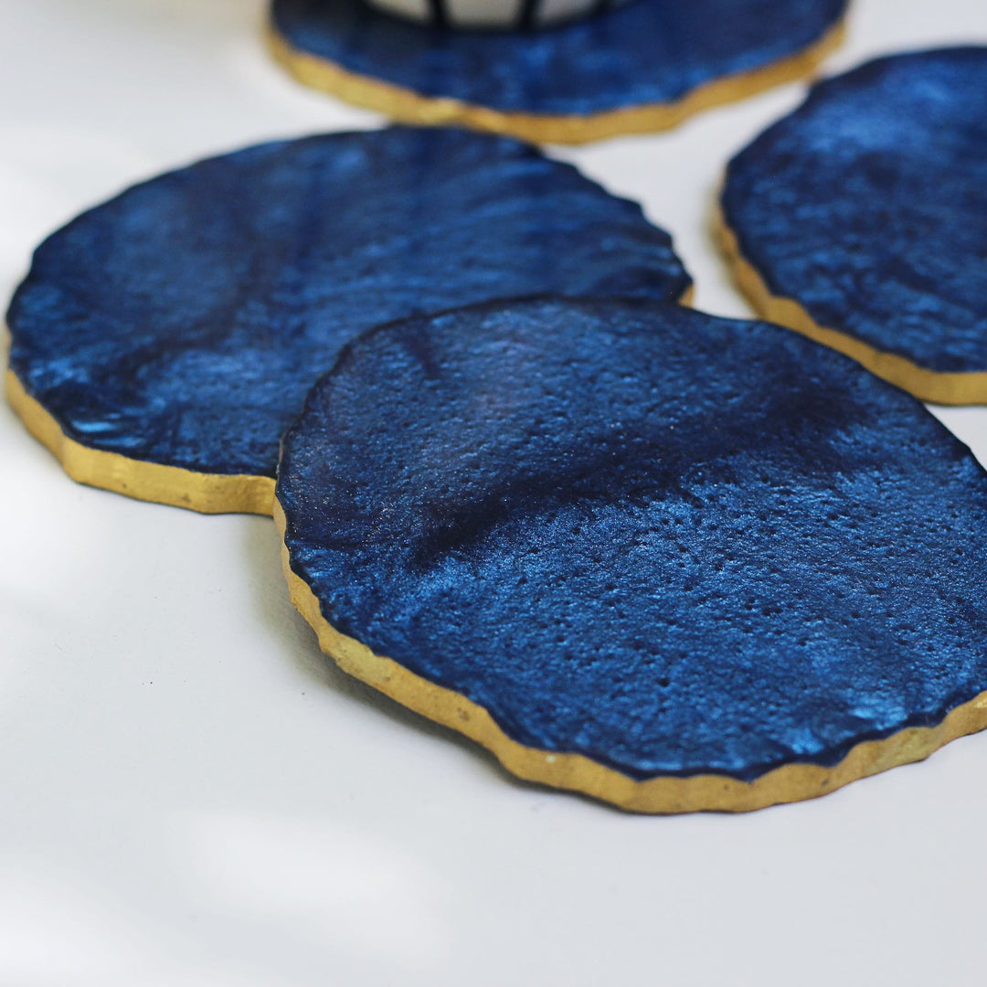 blue resin coaster set