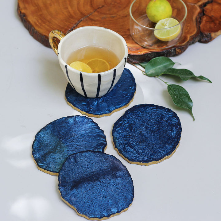 blue resin coaster set