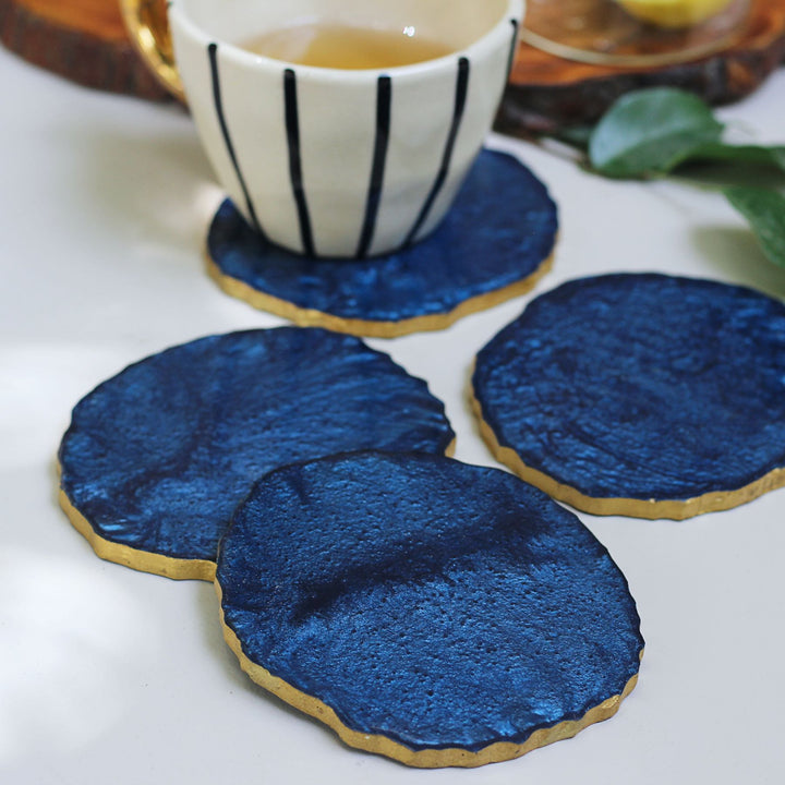 blue resin coaster set