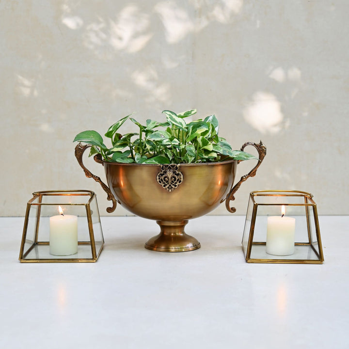glass tapered lantern with brass handle