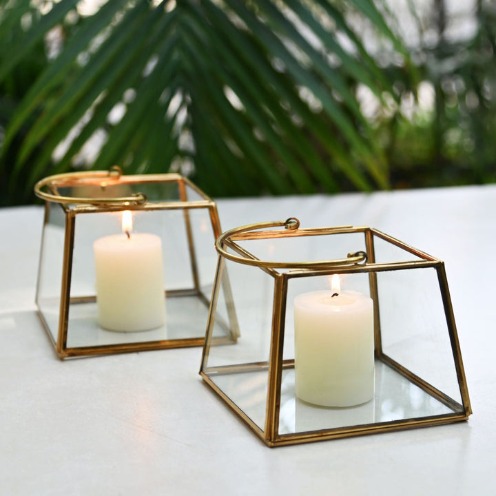 glass tapered lantern with brass handle