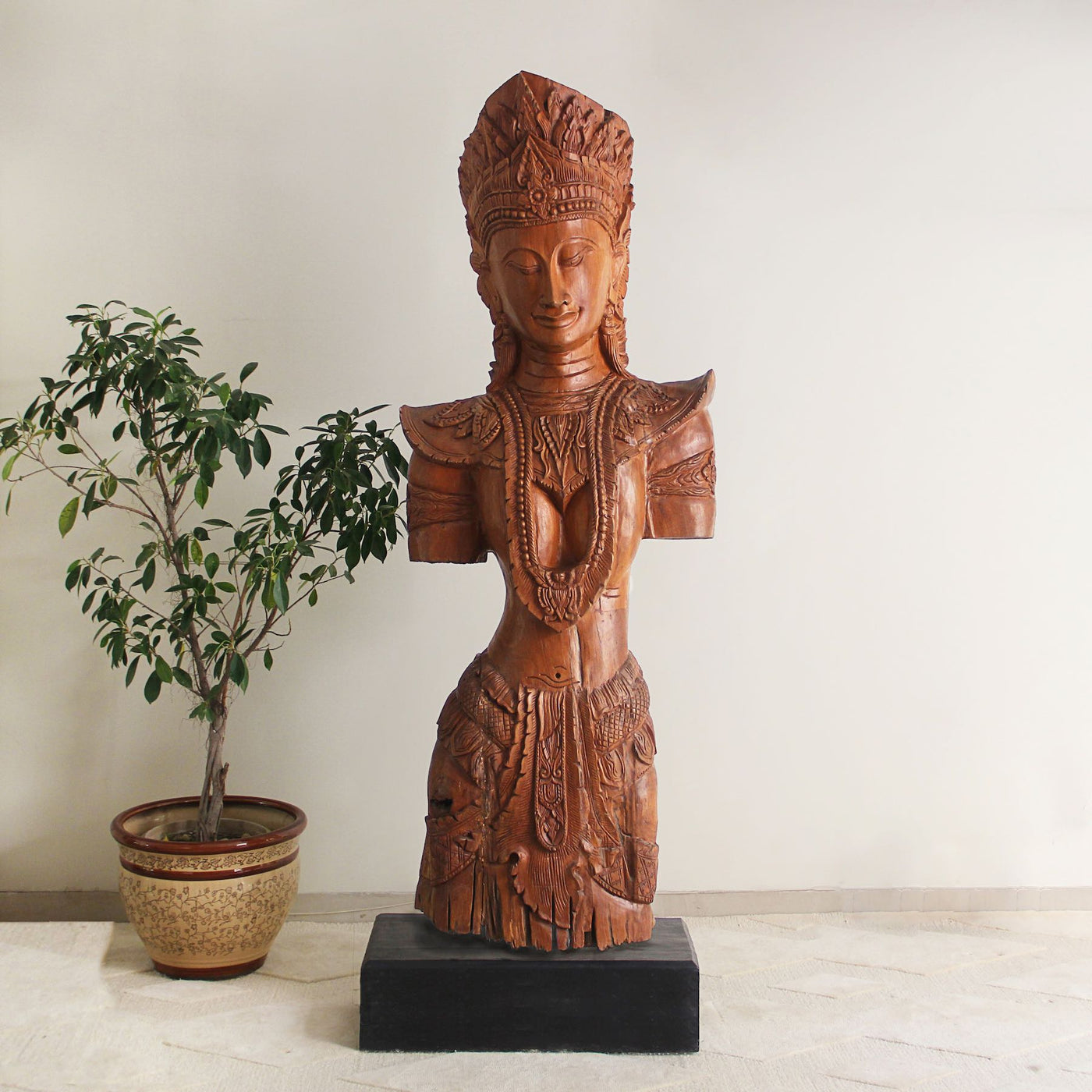 Brown Tara Lanna Princess Teak Wood Statue