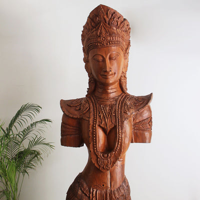 Brown Tara Lanna Princess Teak Wood Statue