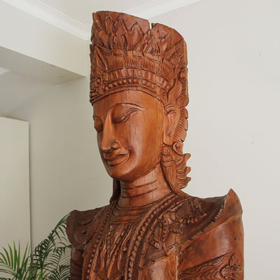 Brown Tara Lanna Princess Teak Wood Statue