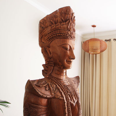 Brown Tara Lanna Princess Teak Wood Statue