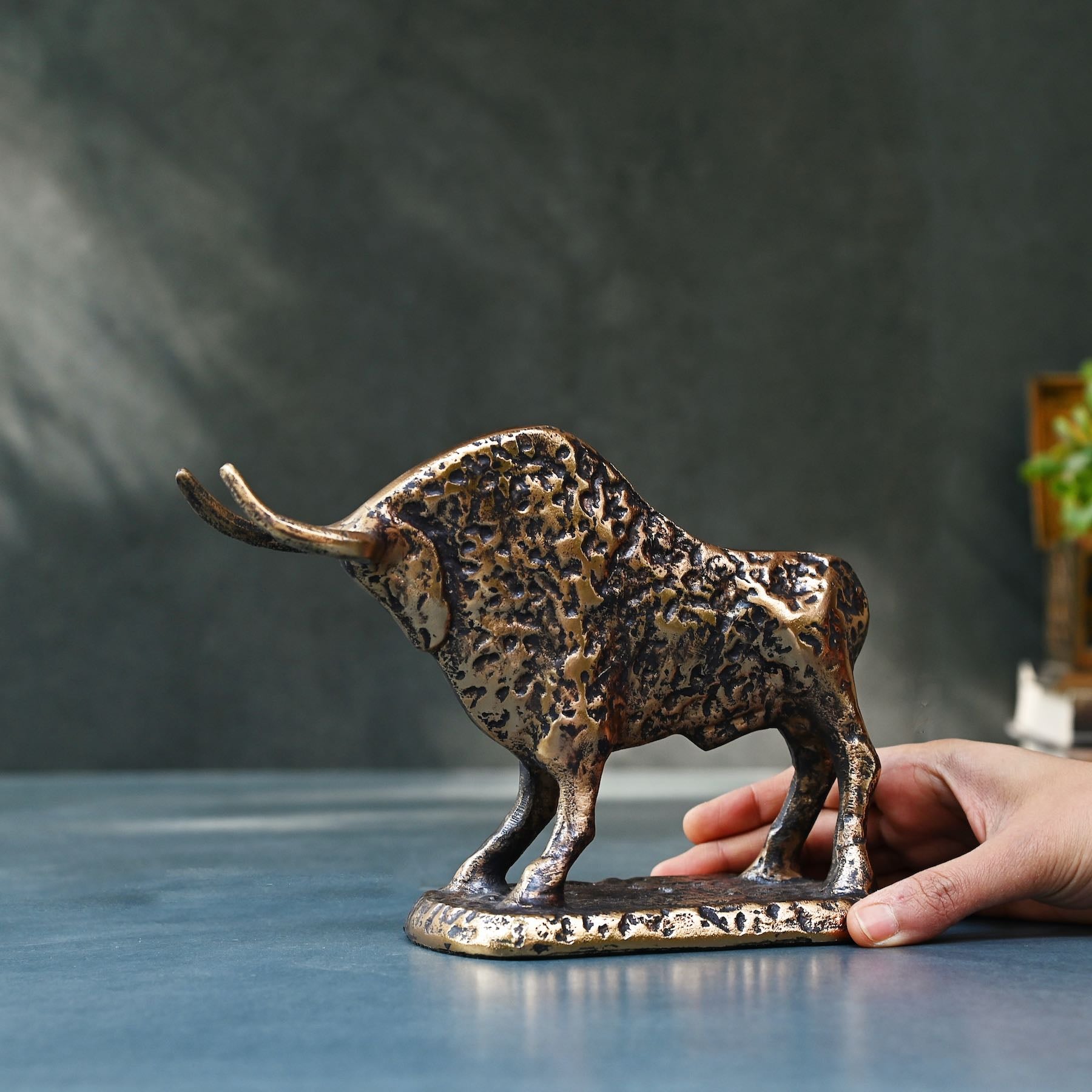 Antique Copper Bull Sculpture – Tabletop Décor – Mora Taara