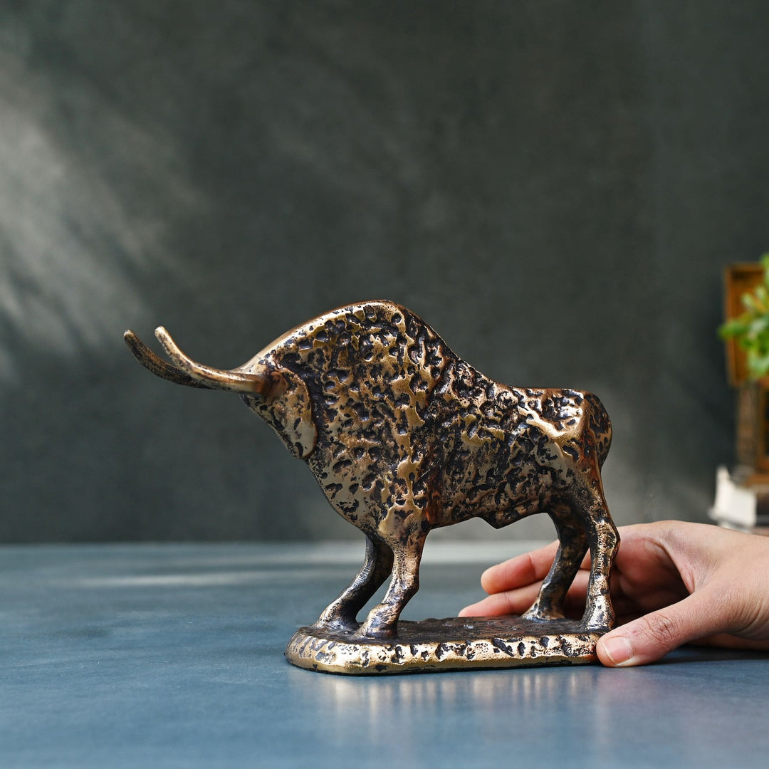 Antique bull tabletop sculpture for home and office décor