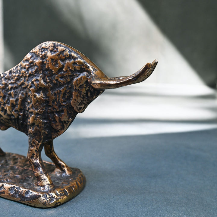 Antique bull tabletop sculpture for home and office décor