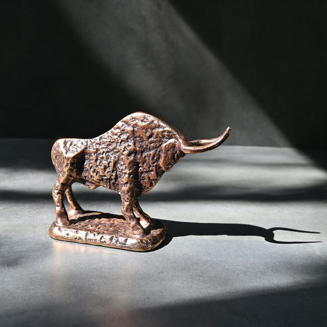 Antique bull tabletop sculpture for home and office décor