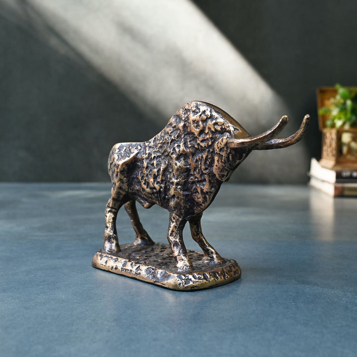 Antique bull tabletop sculpture for home and office décor