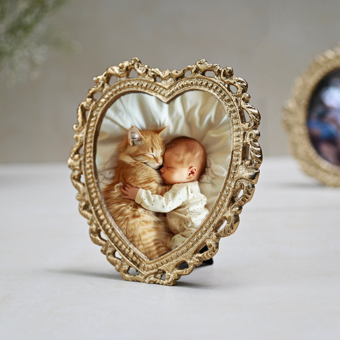 small golden heart shaped photo frames