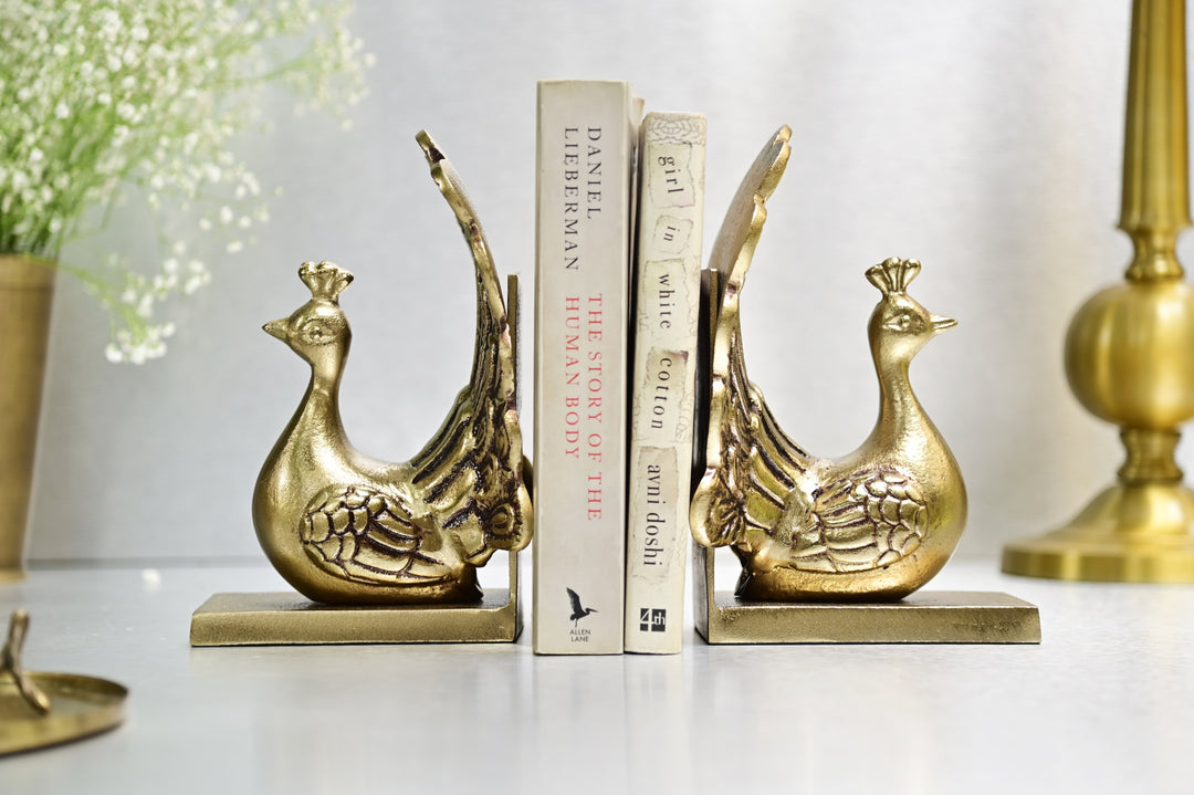 Peacock Bookends Gold