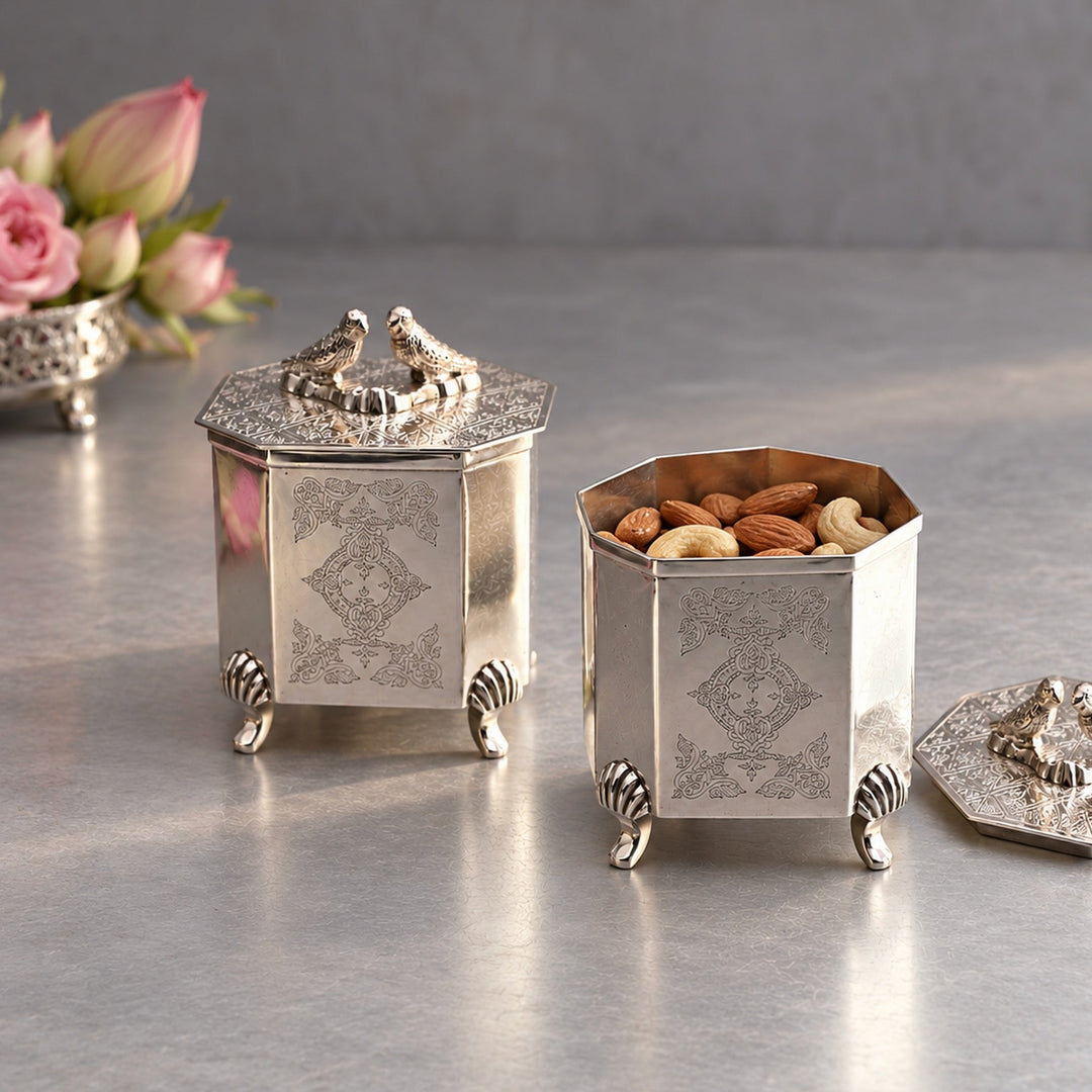 Silver Square Ornamental Box - Single Piece