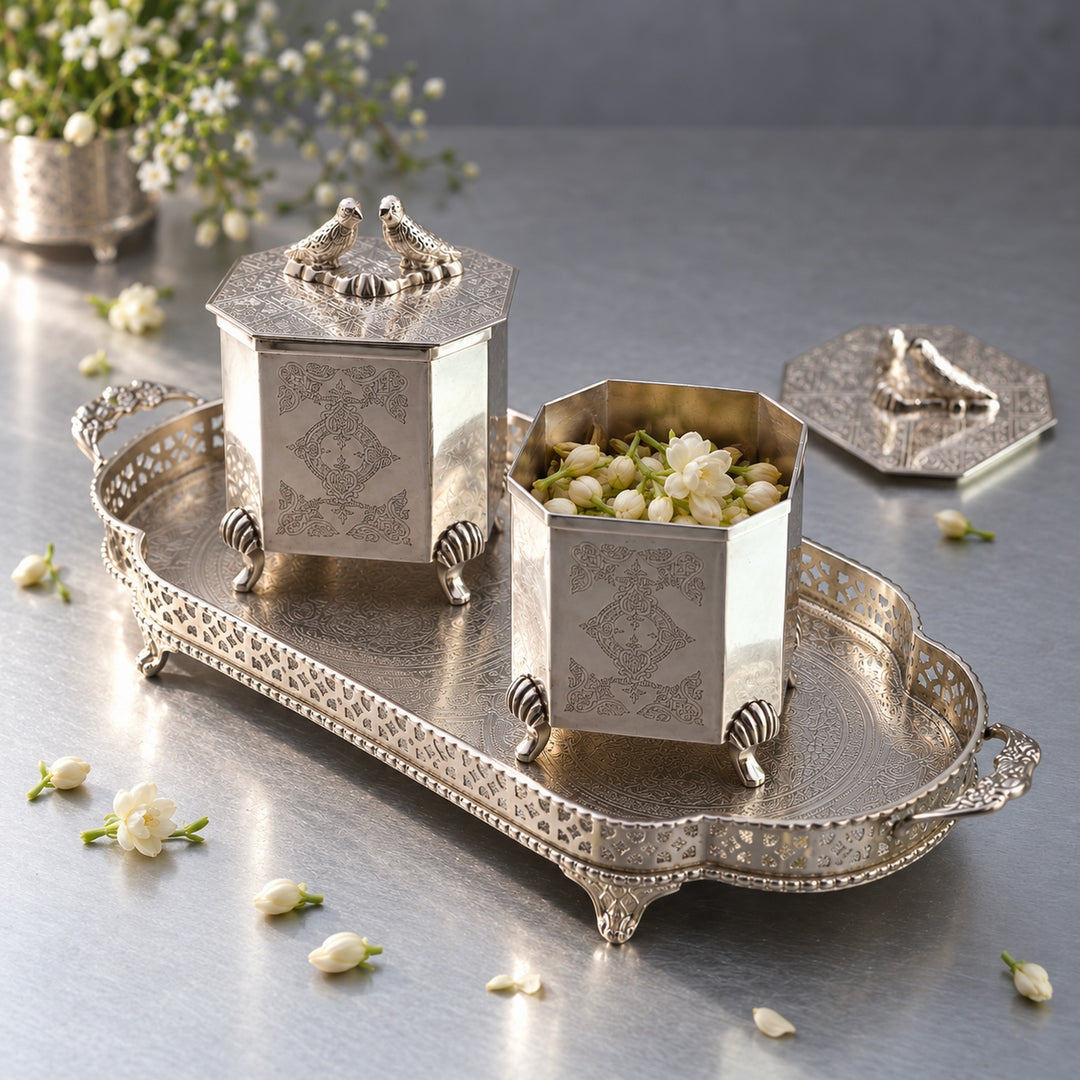 Silver Square Ornamental Box - Single Piece