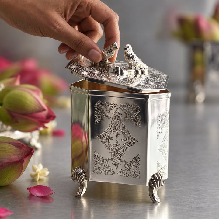 Silver Square Ornamental Box - Single Piece
