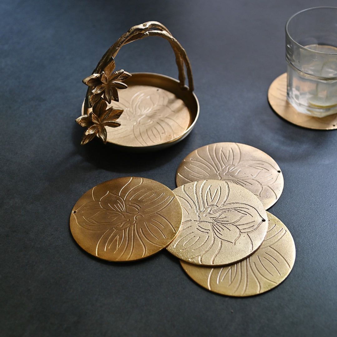 golden coaster set with stand