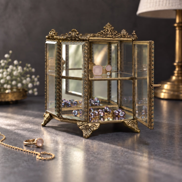Glass & Brass Jewellery Cabinet