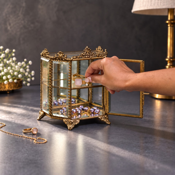 Glass & Brass Jewellery Cabinet