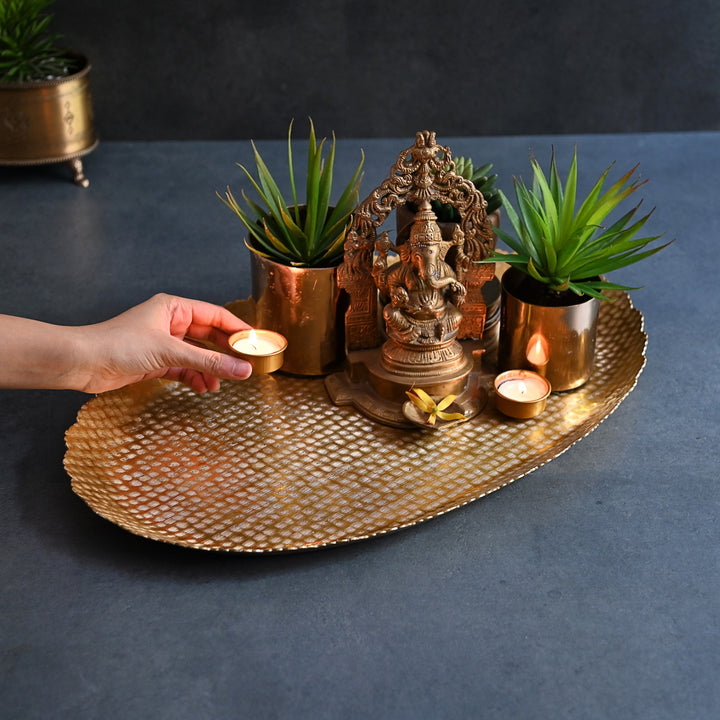 gold oval metal decorative tray