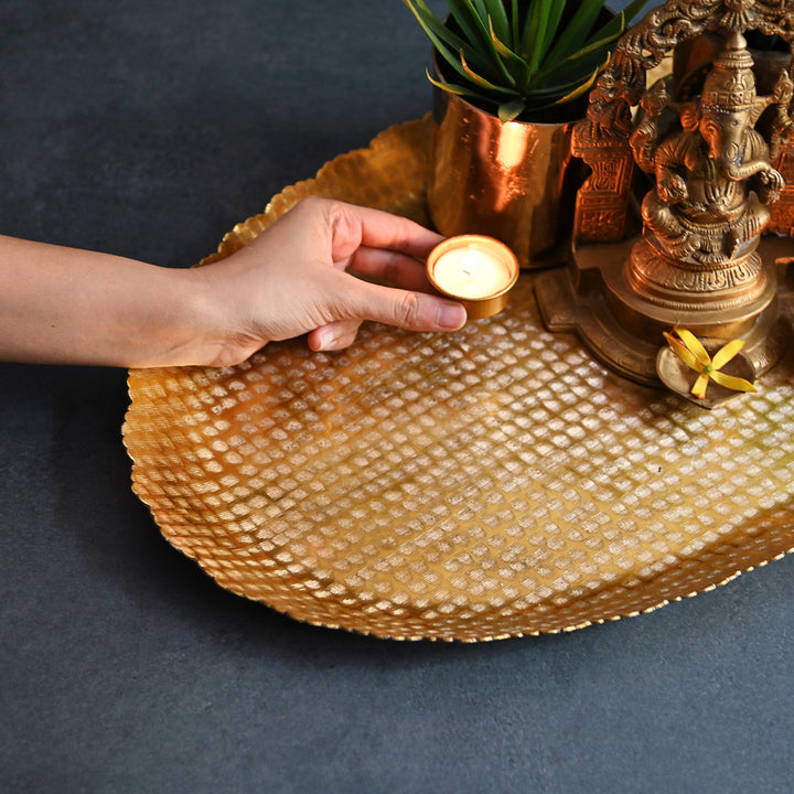 gold oval metal decorative tray