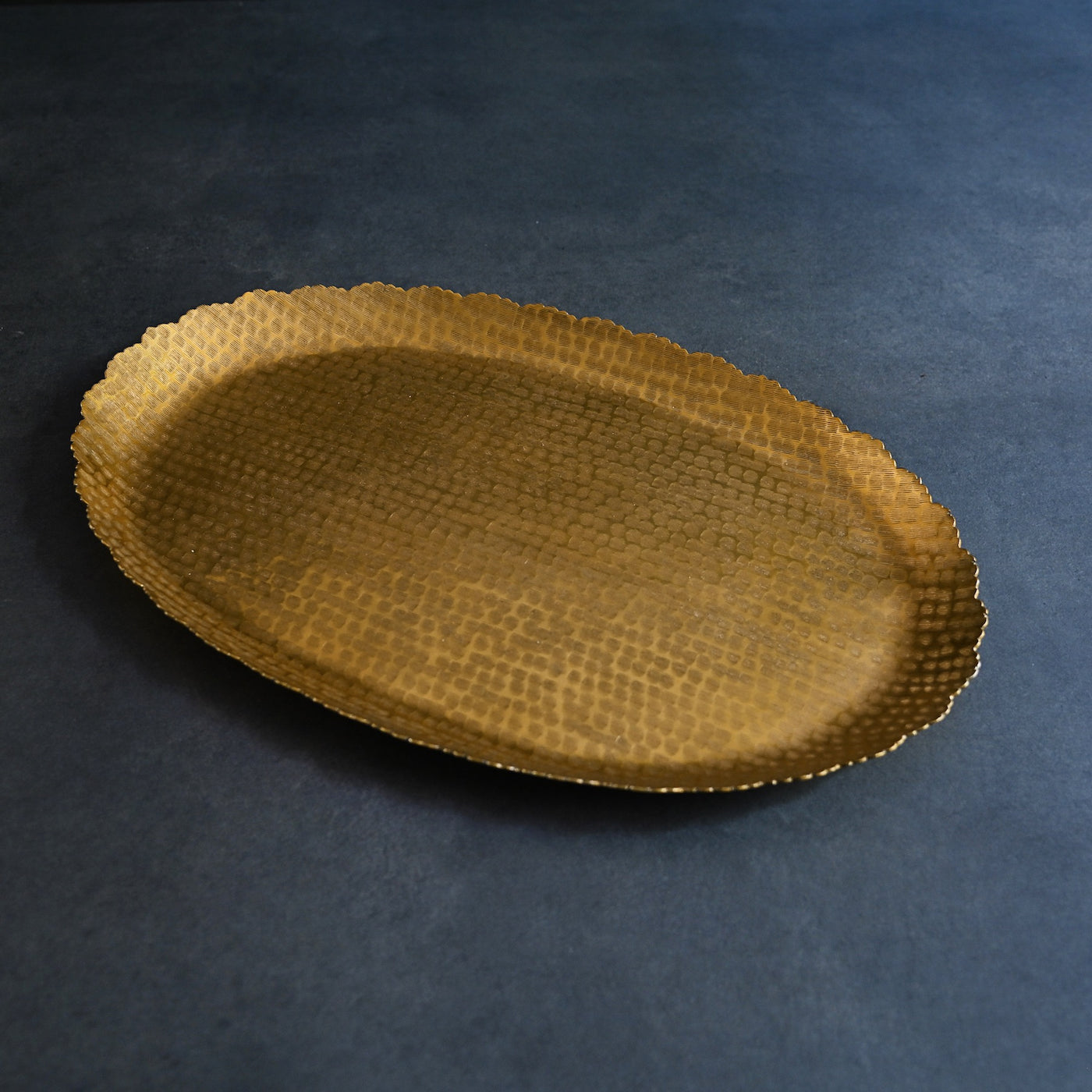 gold oval metal decorative tray