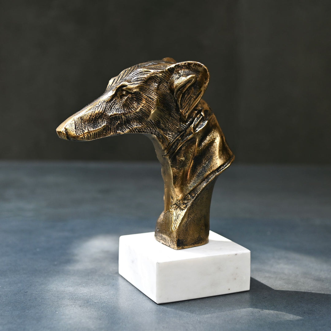 Antique brass greyhound sculpture on marble base