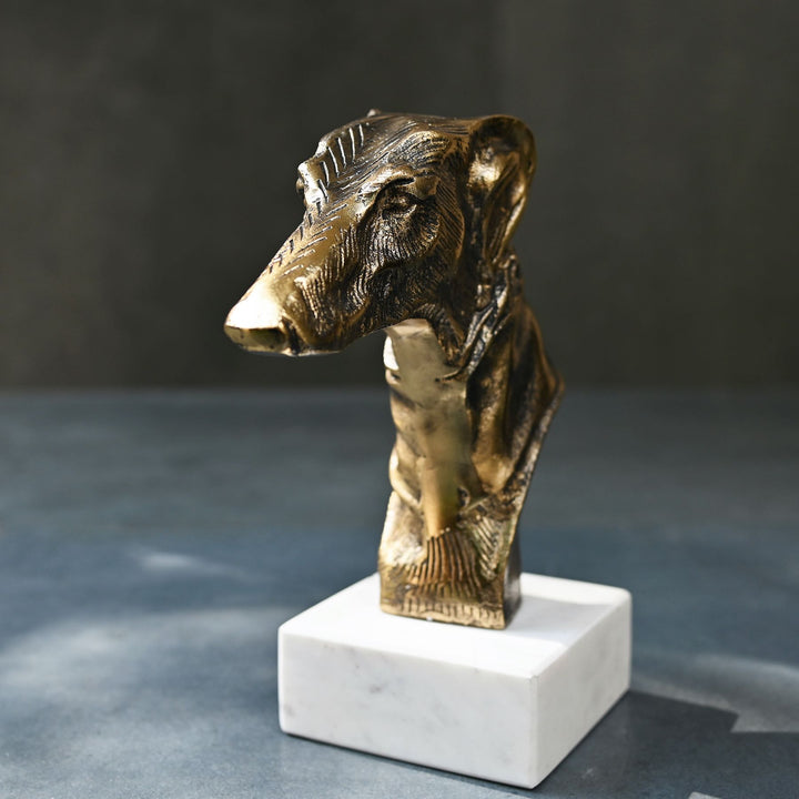 Antique brass greyhound sculpture on marble base